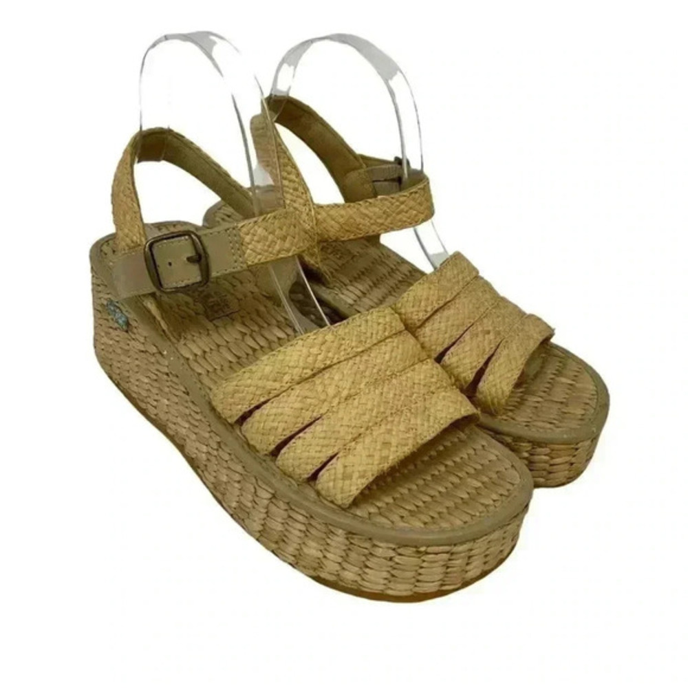 Skechers Size 9 Espadrille Wedge Sandals Ankle Strap Open Toe Platform Straw